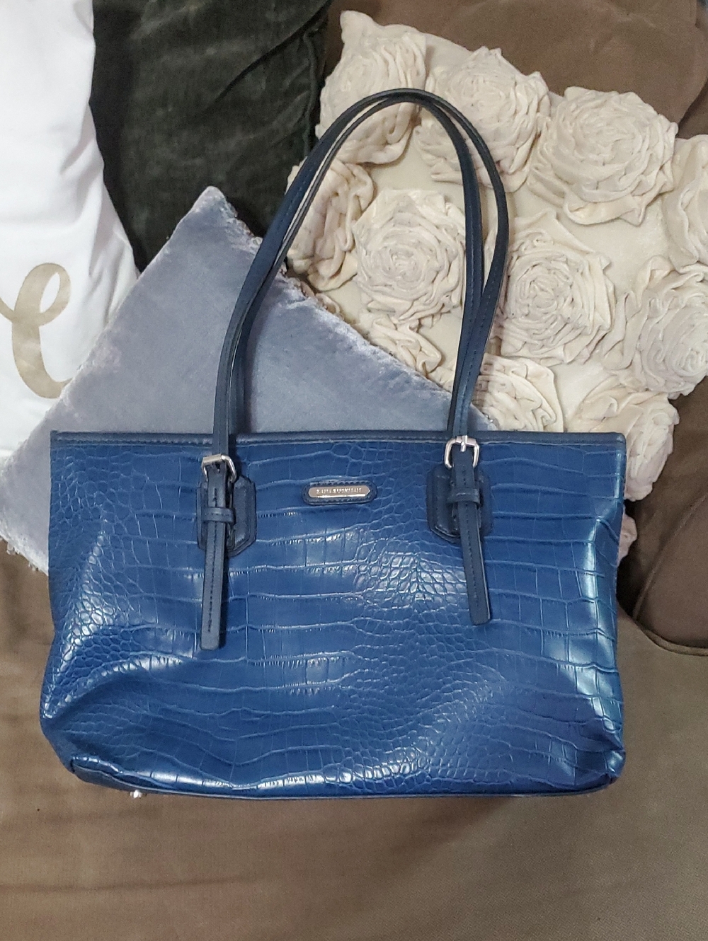 Blue Croc-Embossed Tote Bag by Dana Buchman - Picture 1 of 6